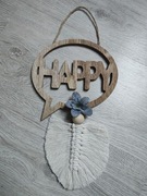 Zawieszka boho HAPPY – ozdoba do pokoju, salonu, sypialni, makrama