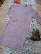 AMISU XS/34 Prosta sukienka w prążek w kolorze pudrowego różu