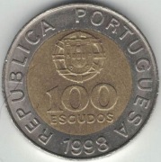 Portugalia 100 escudo escudos 1998 - 25,5 mm