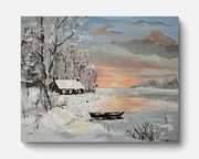 Obraz ręcznie malowany - pejzaż zimowy 50x40