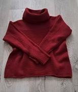 Wyjątkowy bordowy krótki golfik golf sweter z golfem