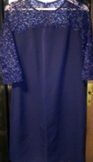 Sukienka granatowa, góra koronkowa ze srebrną nitką, M/L 