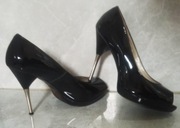 Buty szpilki czarne lakierowane metalowy obcas RYŁKO 