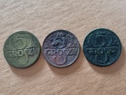 Polska, 3x 5 groszy 1923 , 1925 , 1936 II RP stan