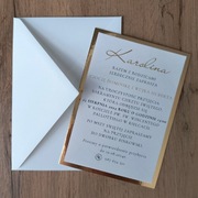 Zaproszenia na chrzest jednokartkowe ZŁOTA PODKŁADKA + KOPERTA GRATIS 