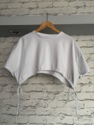 Zara M bawełniany asymetryczny crop top biały regulowany