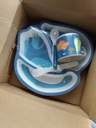 Zestaw kubeczek talerzyk widelczyk łyżeczka 