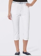 BIAŁE RYBACZKI DAMSKIE SPODNIE 3/4 JEANS + PASEK R.46/48