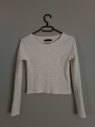 biały / kremowy prążkowany top z długim rękawem 