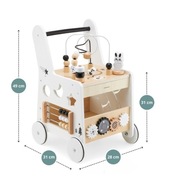 Drewniany pchacz 6w1, chodzik z funkcją stolika edukacyjnego