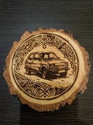 Podstawka brzozowa, Fiat 126p, grawer laserowy,