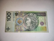 Banknot 100zł seria YC zastępcza testowa próbna