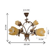 AMELIA - Żyrandol vintage, bursztynowe szkło, kwiaty