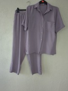 Letni komplet damski – koszula + spodnie, liliowy, XL/3XL