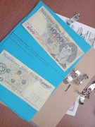 2 x banknot PRL 1000 zł. 2 x antyrama A5 + wydruk A5 Kopernik