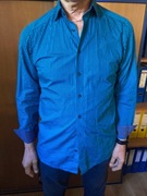 Turkusowo granatowa w kratkę koszula