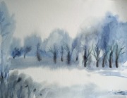 Zima w parku, akwarela, 30x40cm, nowy, Skoczyk 