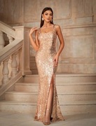 Nowa sukienka cekinowa wieczorowa złota długa suknia maxi rozmiar S