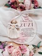 Pamiątka Pierwszej Komunii dla dziewczynki z aniołkiem dedykacją zestaw 