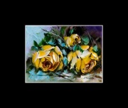 Kowalik - Róże - 18x24cm Obraz Olejny Bukiet Kwiaty Żółte 