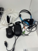 Zestaw akcesoriów PC: 2x Słuchawki (z mikrofonem) + 2x Myszka (Sprawne)