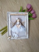 Pamiątka Komunii Świętej Anioł w ramce 