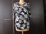 Śliczna czarna bluzka w biało beżowy wzór długi rękaw XXL / 46