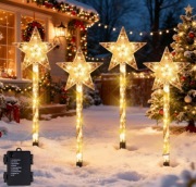 Lampki ogrodowe LED gwiazdki 4 szt na baterie IP44 ciepłe