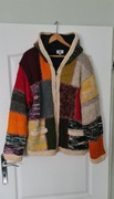 The Woollen Store 100% wełna patchwork  gruby sweter/kardigan  roz. XXL
