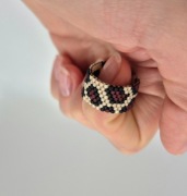 Pierścionek Koraliki Miyuki Panterka Beżowy Matowy Handmade Na Wymiar