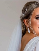 piękny jedwabny biały krótki midi welon ślubny