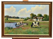 Stary obraz olejny Anders Holm (1751-1824) Krowy pejzaż 110x80