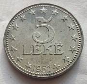ALBANIA 5 Leke 1957 okołoMENNICZA