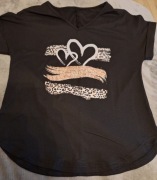 Czarna bluzka z sercami i panterkowym wzorem – rozmiar [XS]