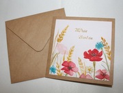 Kartka malowana w kwiaty polne maki brązowa na urodziny lub imieniny ślub