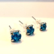 Zestaw trzech par kolczyków z niebieskim kryształkiem w trzech rozmiarach