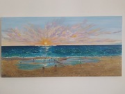 Obraz olejny 50x100 "Zachód nad morzem."