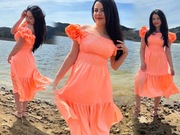 Brzoskwiniowa sukienka wieczorowa lato wiosna 