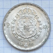 #2912 Szwecja 2 korony 1944  srebro piękna rzadsza!