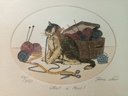 Akwaforta akwarela seria Koty A. Weber What a Mess