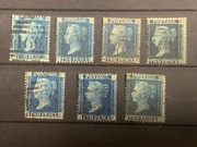 Zestaw 7 znaczków Two Penny Blue - Królowa Wiktoria - Plates 7-15