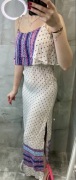 Sukienka maxi biała wzorki h&m xs różowa fioletowa dwa rozcięcia