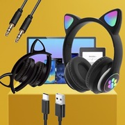 sluchawki douszne dla dzieci BEZPRZEWODOWE BLUETOOTH KOCIE USZY CZARNE