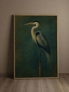 Plakat na materiale winylowym 40x60 Czapla na butelkowym tle 