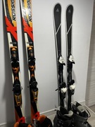 Dwie pary nart z wiązaniami oraz butami