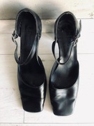 CCC Czarne sandały na prostokątnym obcasie r. 36 