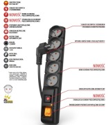 Listwa, przedłużacz, filtr przeciwprzepięciowy 1,5m czarny gwarancja 10 lat