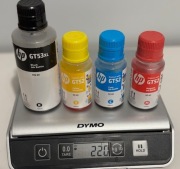 HP TUSZ BUTELKA GT53XL BLACK + GT52 C/M/Y ZESTAW ORYGINAŁ WAGA 220 GRAM