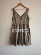 Letnia rozkloszowana midi sukienka H&M khaki XL/XXL bawełna