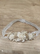 Opaska na chrzest, wianek na chrzest śmietankowo beżowy, złoto. 